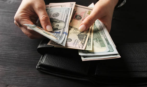 Lady Calculating Her Money Savings In Us Dollar Bills