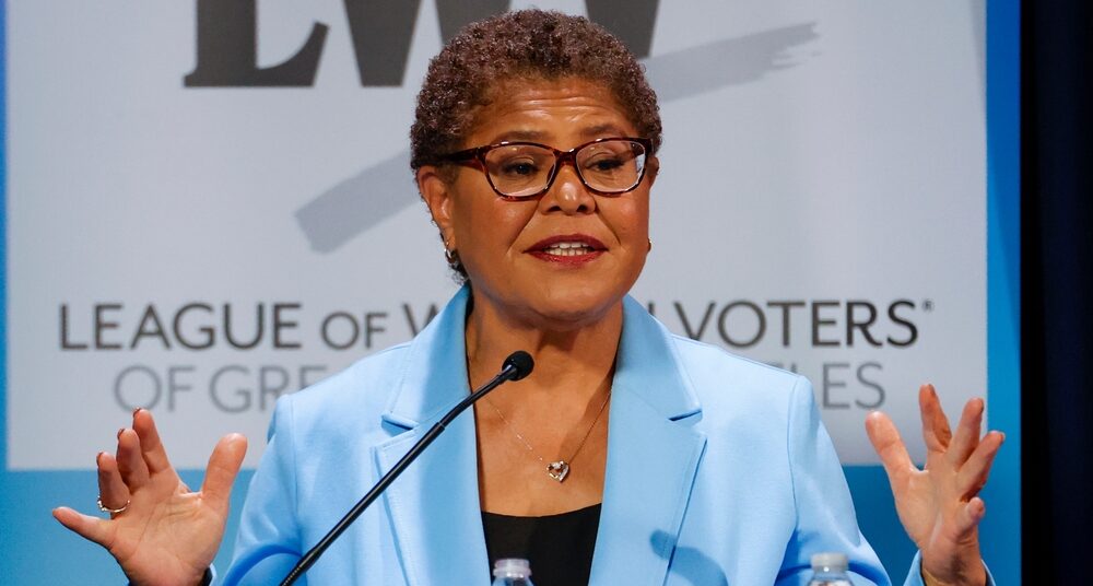 U.S. Rep. Karen Bass, attends a mayoral debate on May 1, 2022 in Los Angeles.