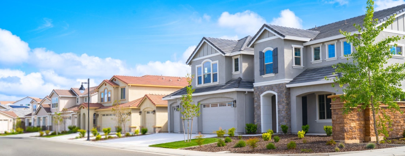 Multi-Family vs. Single-Family Property - Model homes waiting to be sold in a California