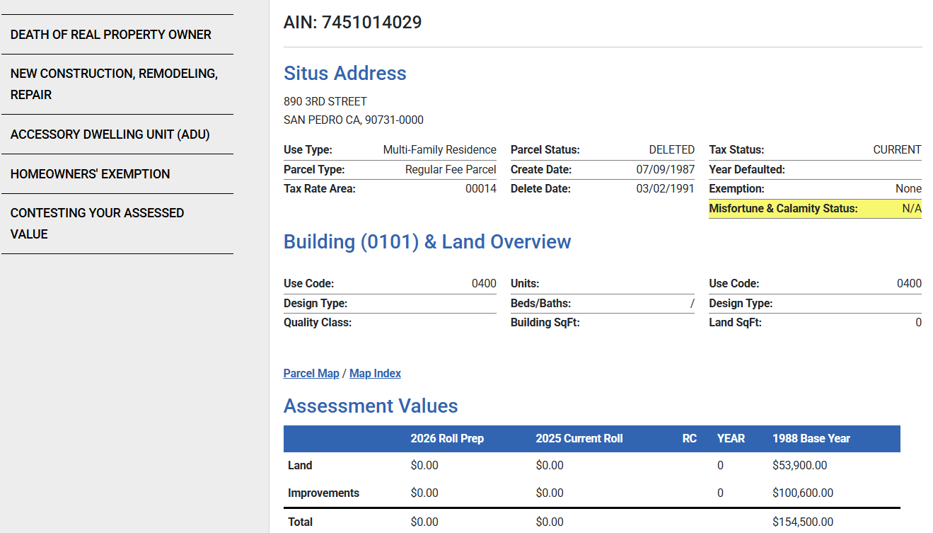 site address and property details