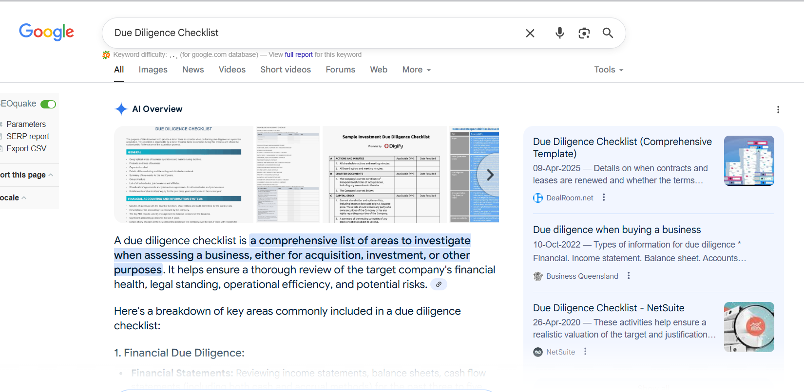 Due Diligence Checklist google search