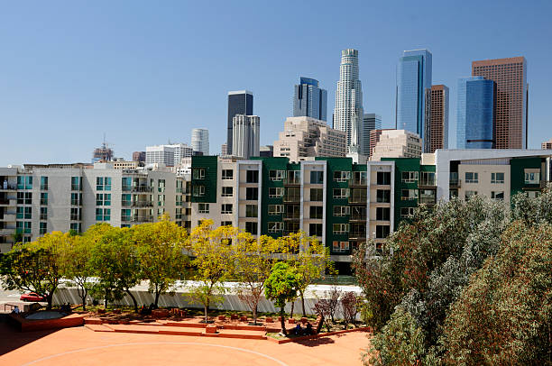 Los Angeles buildings with apartments in the foreground.