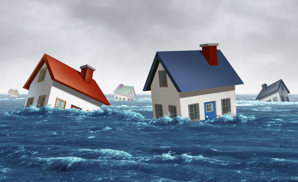 Housing and residential or home ownership crisis as homes in danger of foreclosure and house problems as a real estate symbol for Urban planning and rental market with 3D illustration elements.