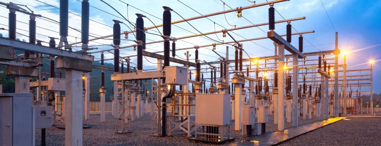 Electric substation at dusk