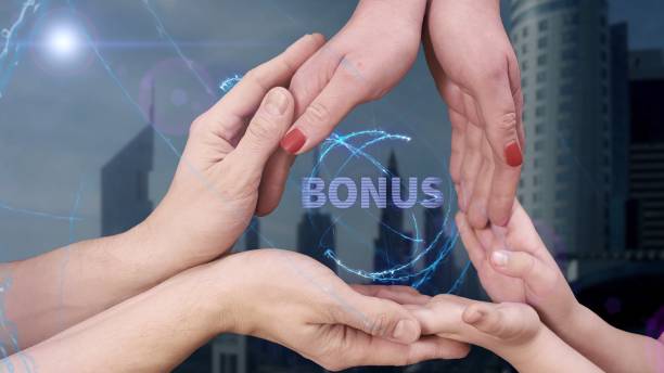 Men's, women's and children's hands show a hologram Bonus. The family holds a magical inscription on the background of a modern city in the article, California State Density Bonus Program