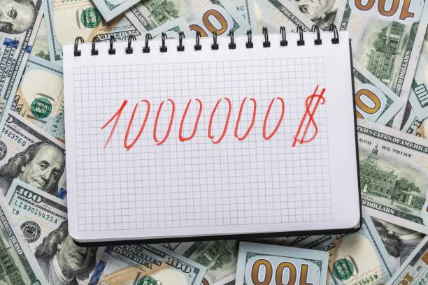 Note book for notes on money background from one hundred dollars. One million dollars - target notation on a notebook