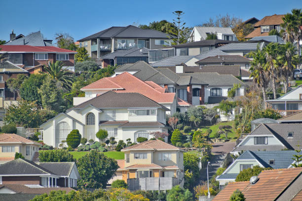A closeup shot of residential houses on Highland Park in Los Angeles