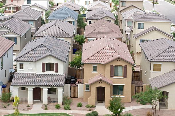 Aerial view of residential area in typical American suburb home community