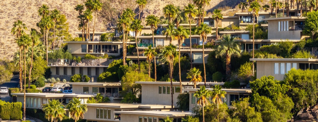 Aerial view of a multifamily homes in Palm Springs, California.