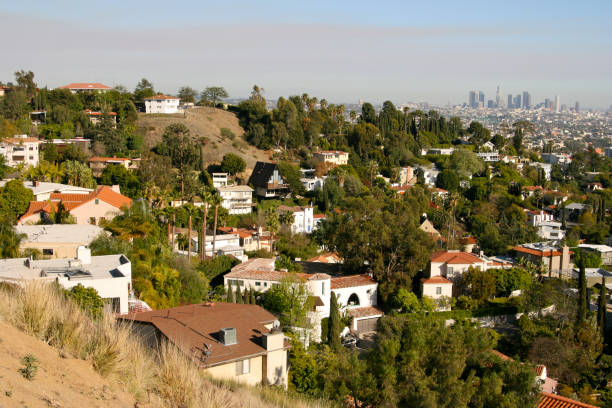 "Brush fire makes smoggy LA look even worse as seen from Hollywood Hills, downtown is seen in upper right, neighborhood is in Hollywood/Beverly HillsTry Lightbox-"