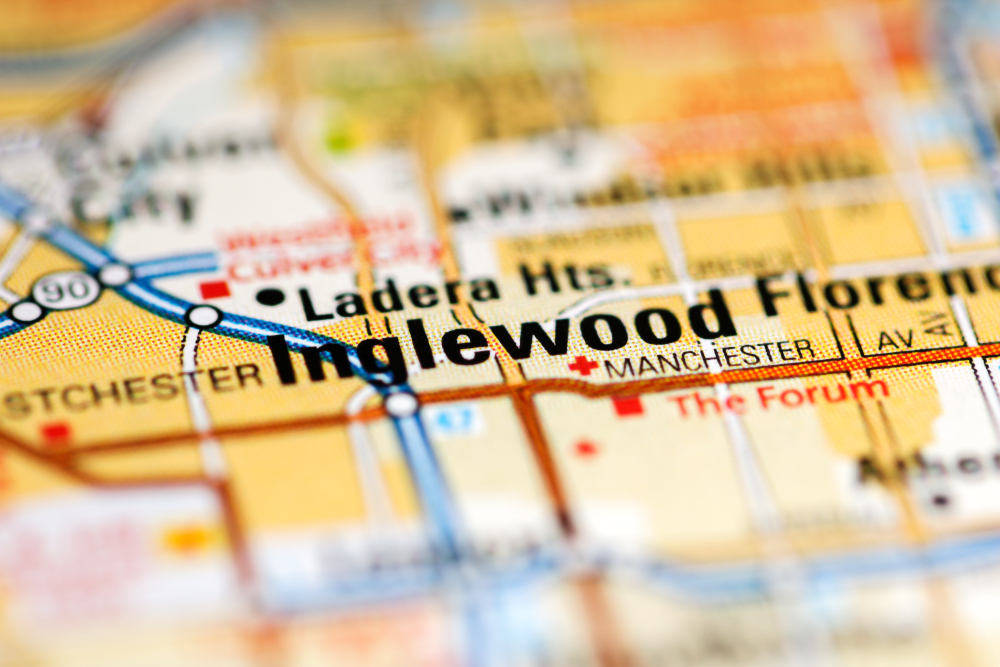 Inglewood. California. USA on a map