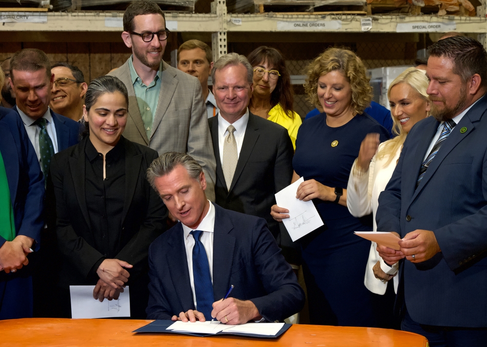 San Jose, CA - Aug 16, 2024: Governor Gavin Newsom signing 10 new bills, groundbreaking legislation aimed at combating retail crime in California.