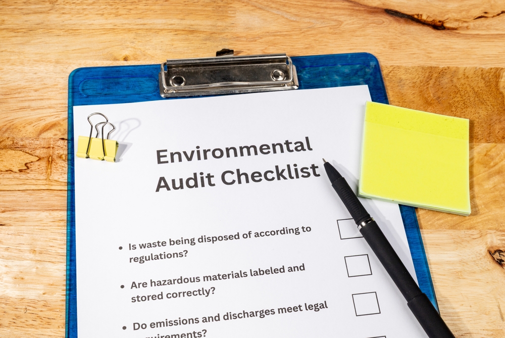 Environmental Audit Checklist Document on Desk with Pen – Sustainability Compliance Concept"
Description