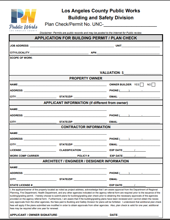 building application form los angeles