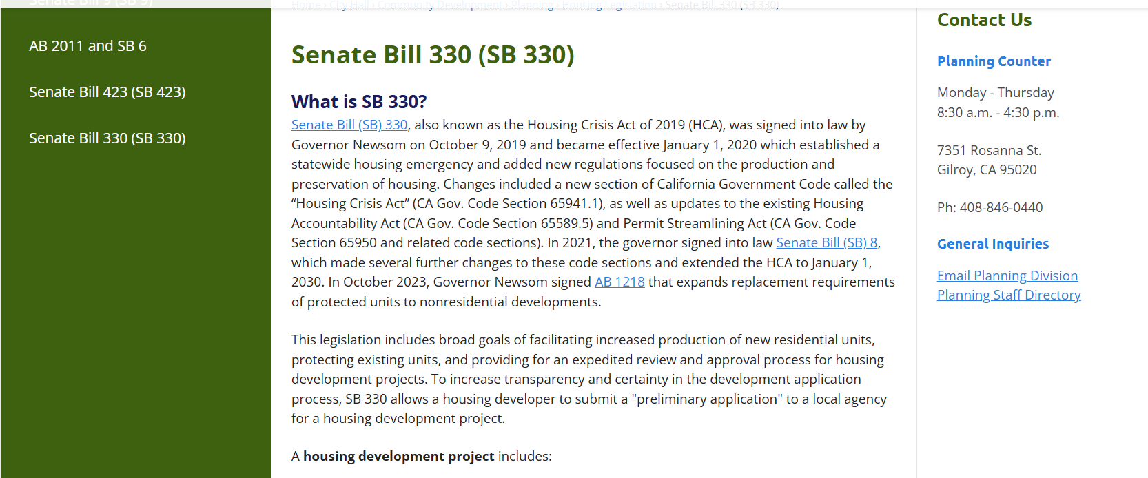 Senate Bill 330 (SB 330)