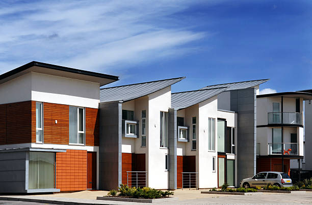 A row of modern eco-friendly housing in Manchester, England. Just completed and ready to move into.