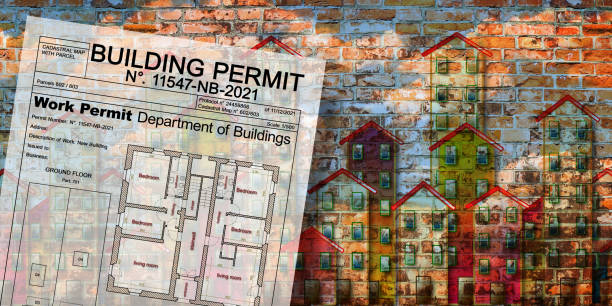 Public housing concept with imaginary General Urban Plan and Buildings Permit with indications of urban destinations