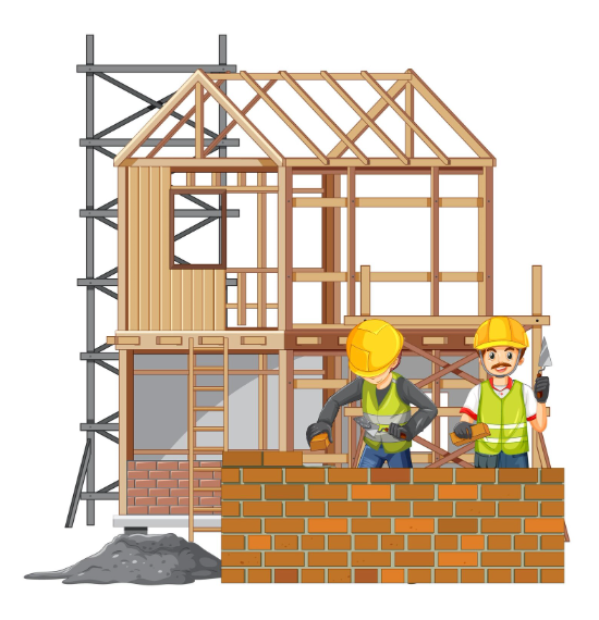 Isolated construction site with workers