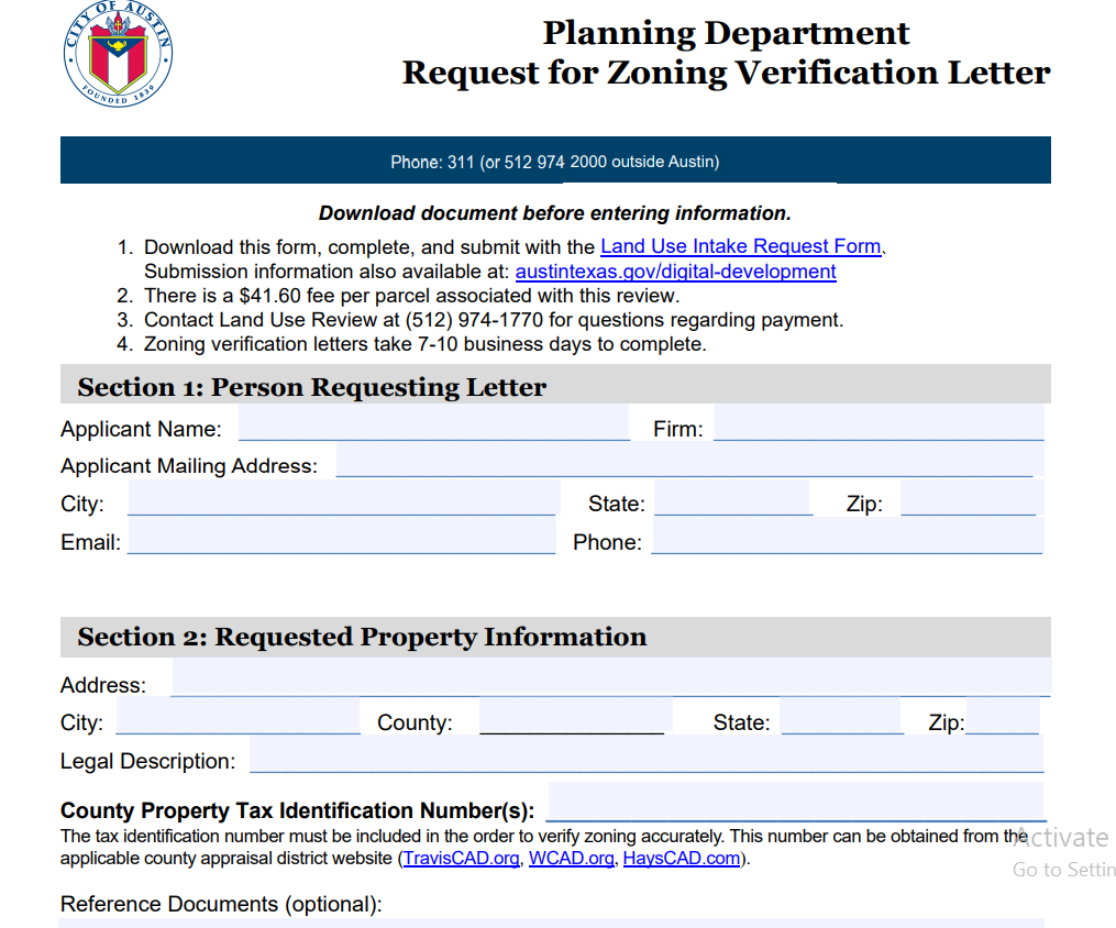 zoning verification letters austin