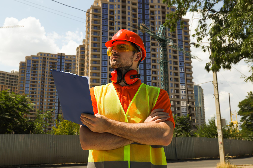 Young man civil engineer in safety hat 