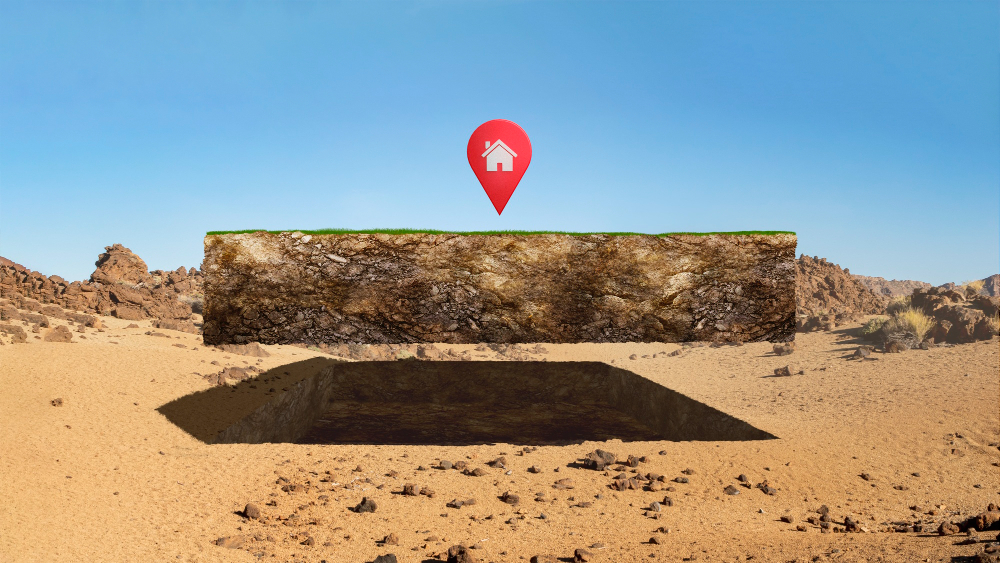 Land plot with nature landscape and location pin