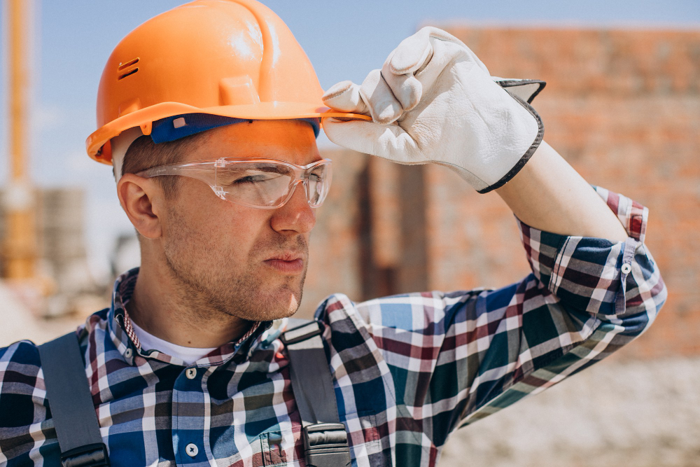 Young craftsman building a house