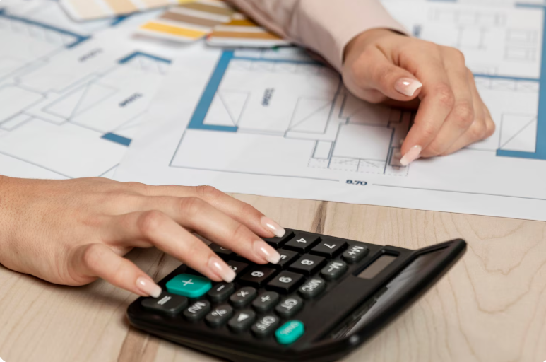 Close-up woman with calculator