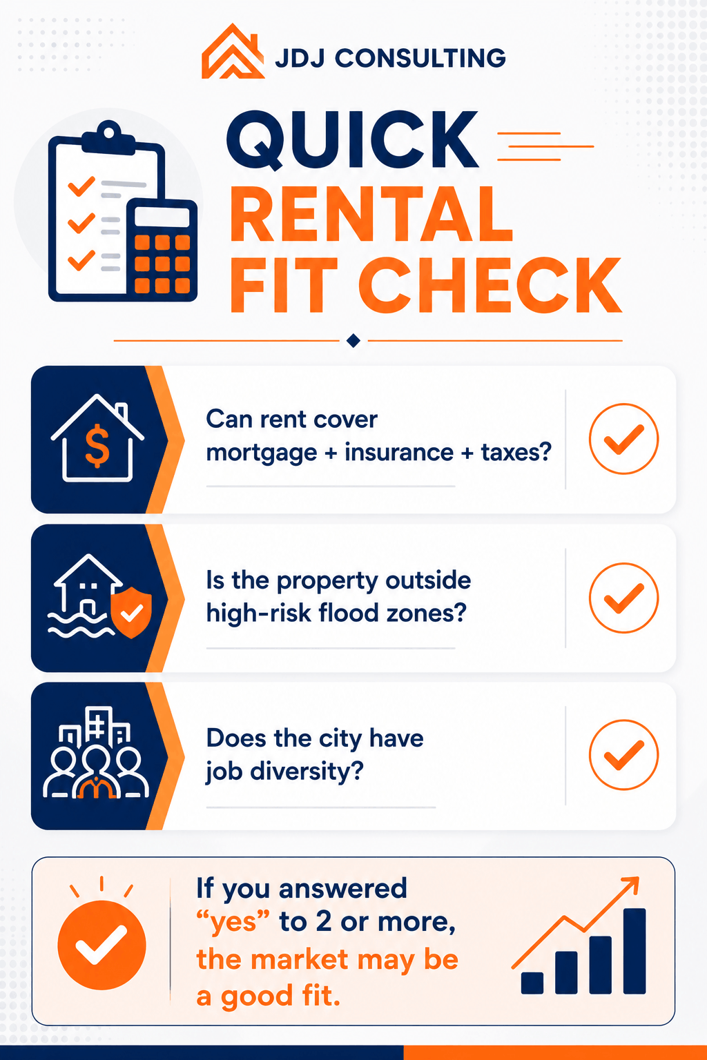 JDJ Consulting infographic featuring a quick rental property checklist.