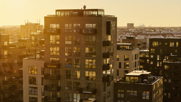 Aerial view of new apartment blocks on Amager