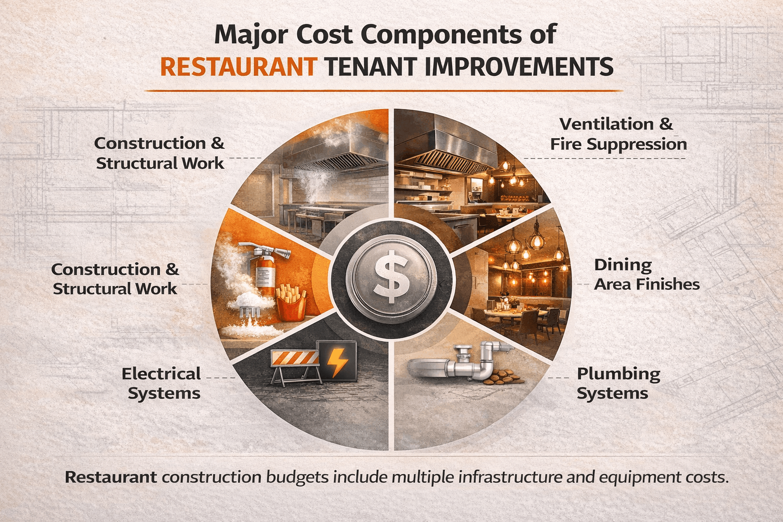 Restaurant build-out cost comparison chart showing construction cost ranges per square foot for different restaurant concepts.