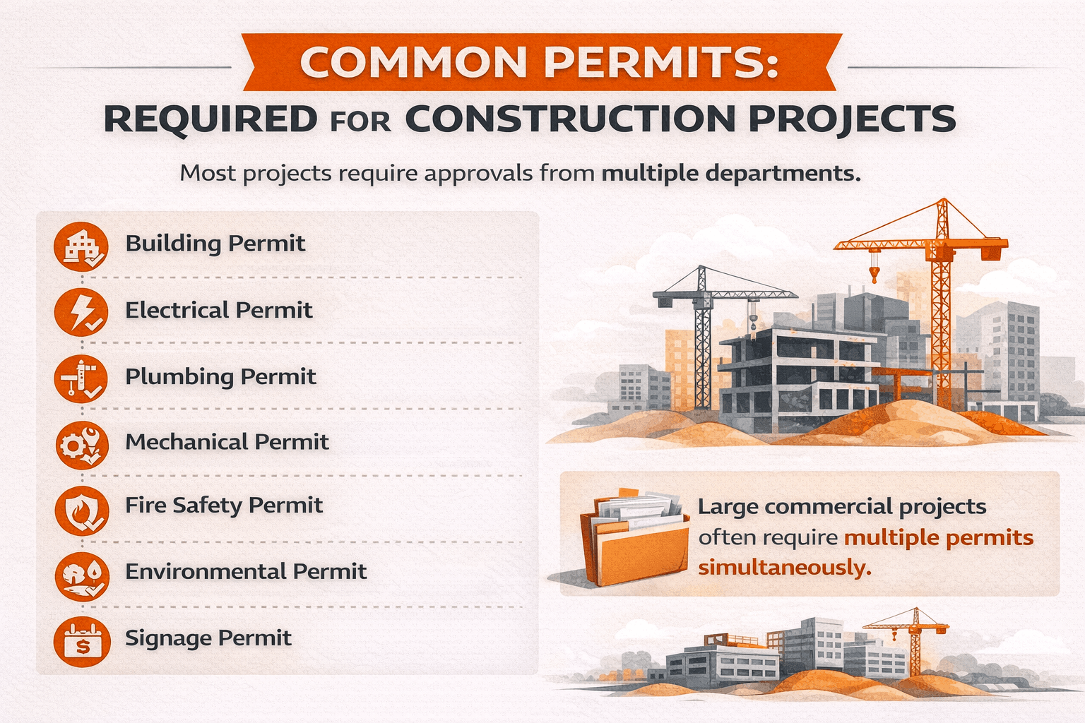 A typical commercial project might require permits such as:
