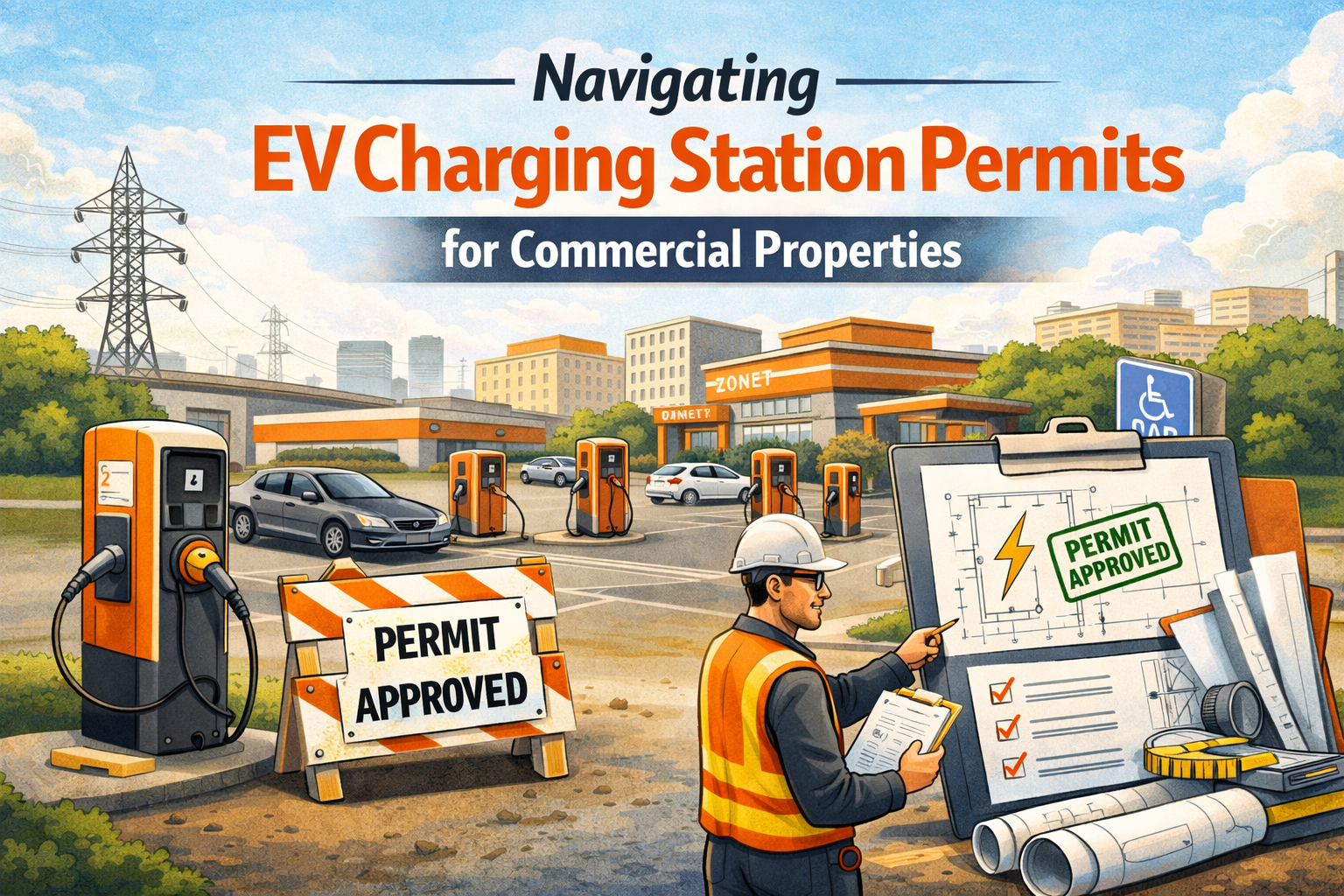 EV charging station installation in commercial parking lot for permit planning guide