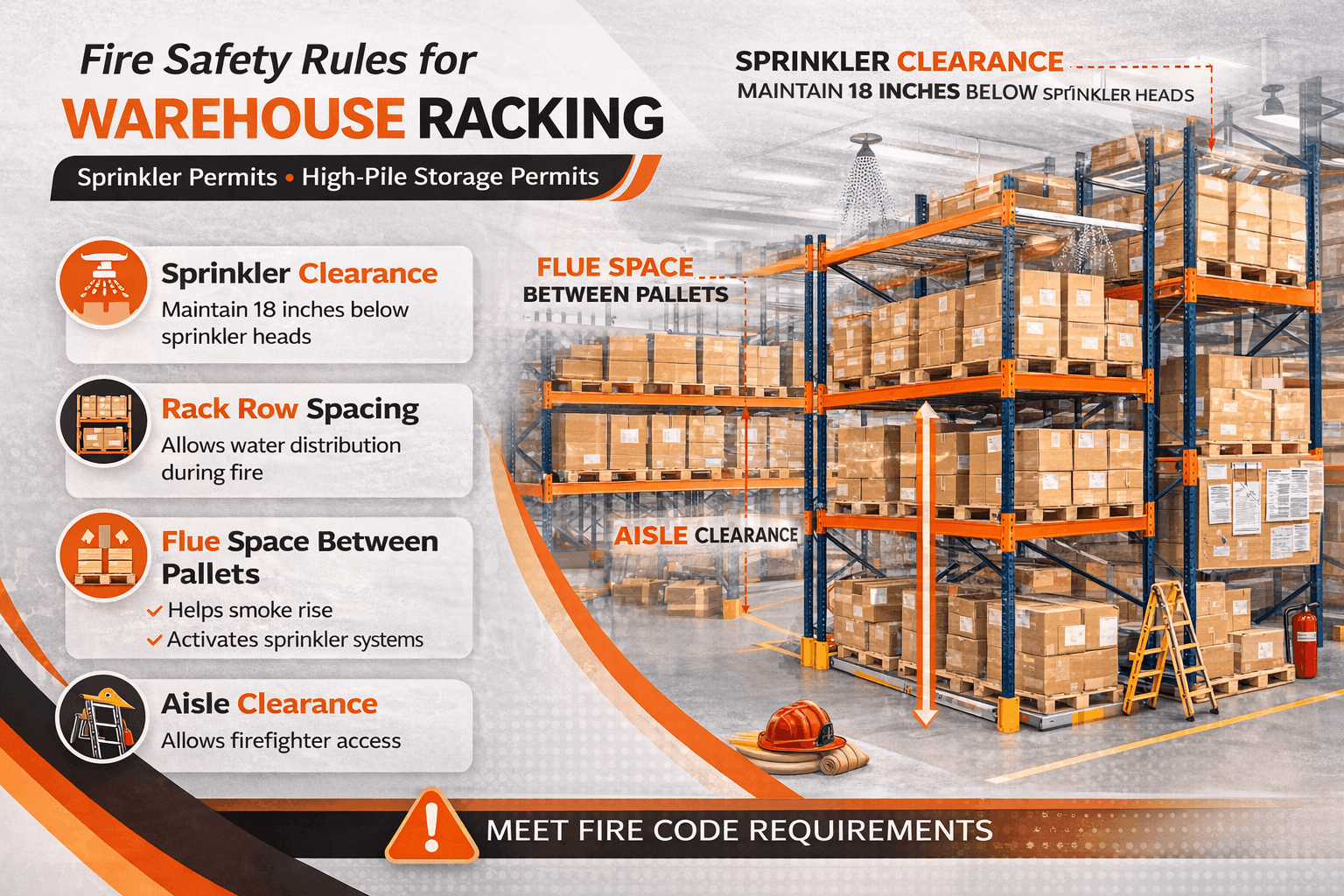 warehouse fire code pallet rack sprinkler clearance high pile storage safety