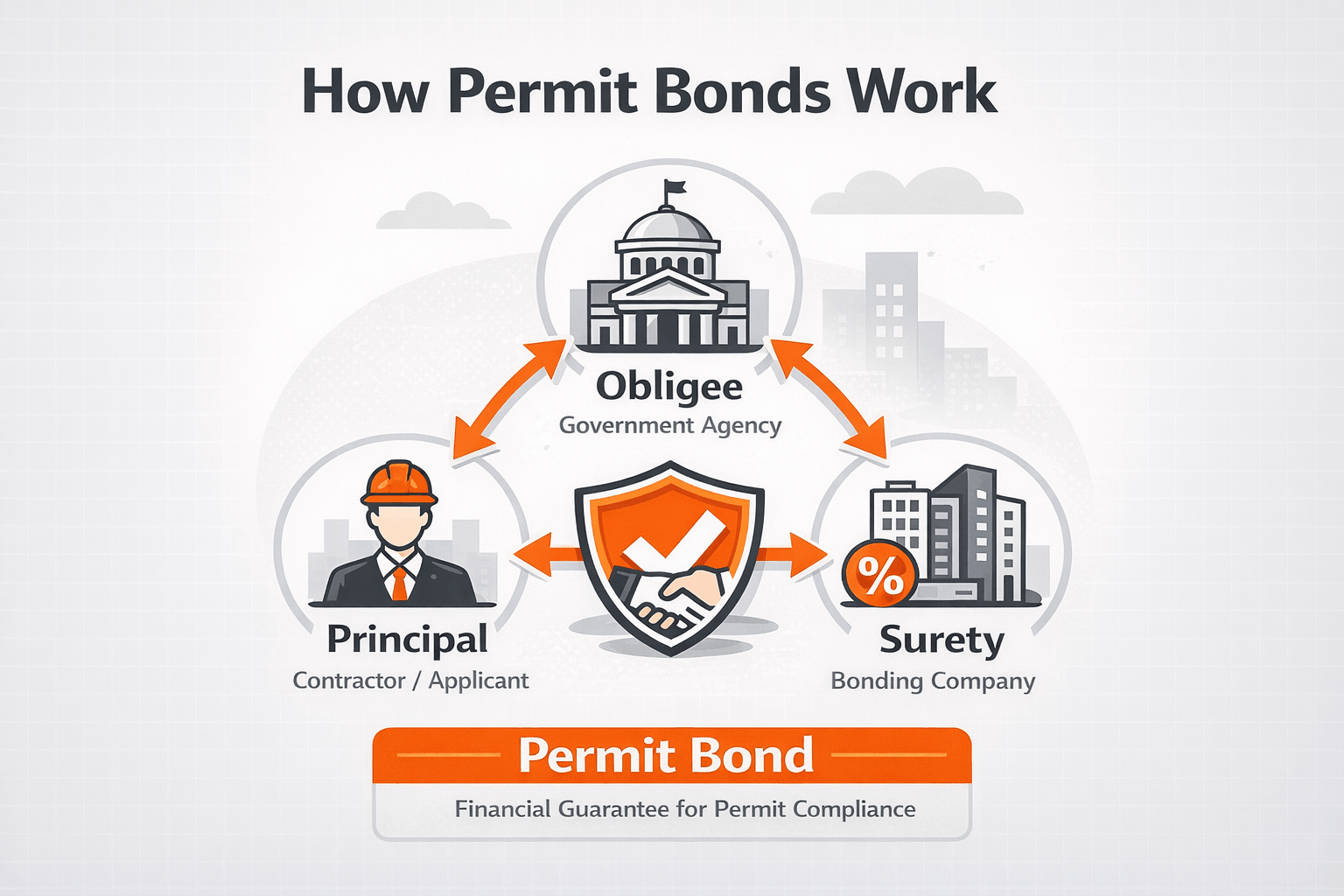 Diagram explaining how permit bonds work between contractor government and surety company