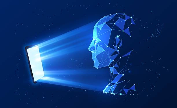 The smartphone scans a person's face, forming a polygonal mesh projection. Face ID. Vector cyber security verification, biometric technology face scanning. Facial recognition and identification system