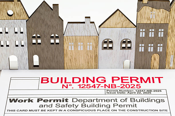 APPROVED BUILDING PERMIT CONCEPT WITH CITYSCAPE - Urban development, building activity and construction industry concept