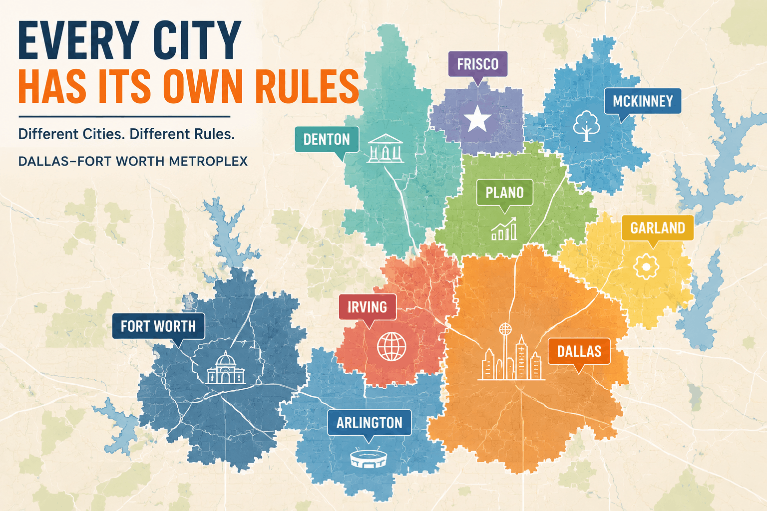 The metroplex includes cities such as: