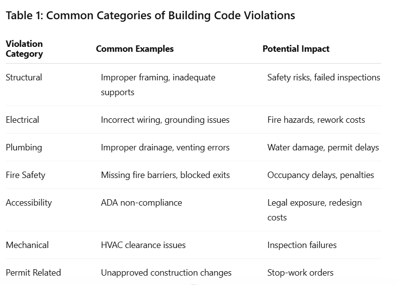 Table 1: Common Categories of Building Code Violations